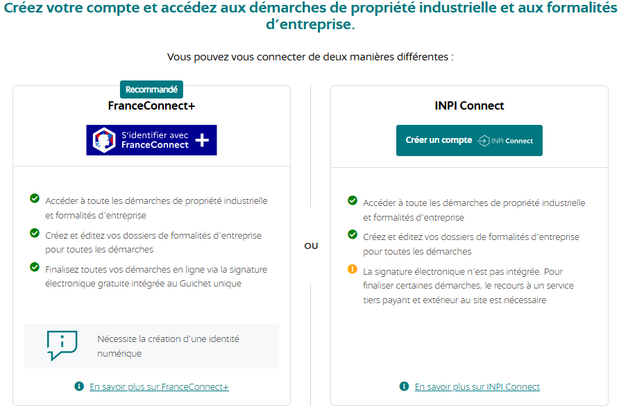 Détails des deux méthodes de connexion au Guichet unique