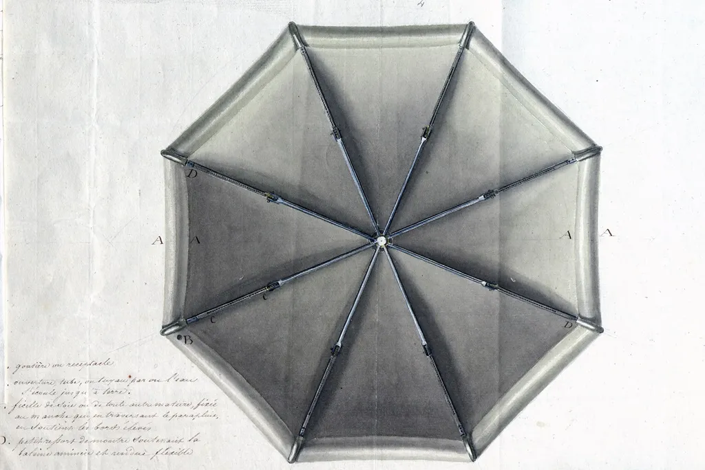 Vue shématique sur le dessus du parapluie à goutière d'Antoine-François Berte
