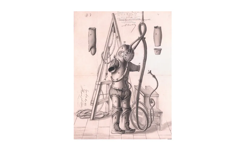 Brevet d'invention déposé le 24 mai 1853 Philippe Bigard pour un « appareil plongeur sous-marin »