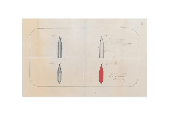 Planche du brevet d'invention de 15 ans n°1BB53680 déposé le 5 avril 1862 par Hilaire-Désiré-Léon COLCOMB pour "un genre de vessie ou tube métallique propre à renfermer les couleurs" 