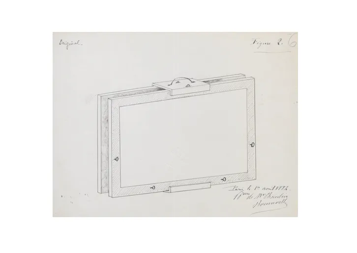 Planche du brevet d'invention de 15 ans n°1BB161306 déposé le 1er avril 1884 par Maurice CHAULIN pour "un nouveau système de chevalet de campagne"