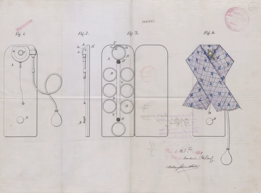 Brevet d'invention déposé le 21 septembre 1889 par Edmond Bloch pour « un nouvel appareil photographique dit Edmus »