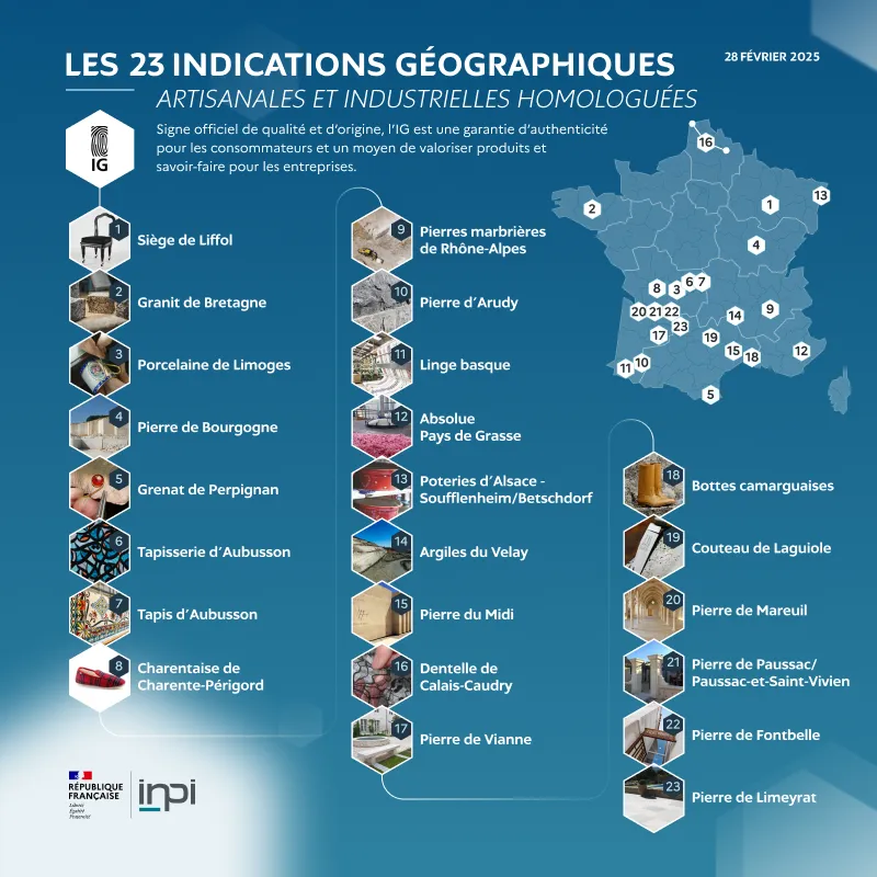 Cartographie des 25 indications géographiques artisanales et industrielles