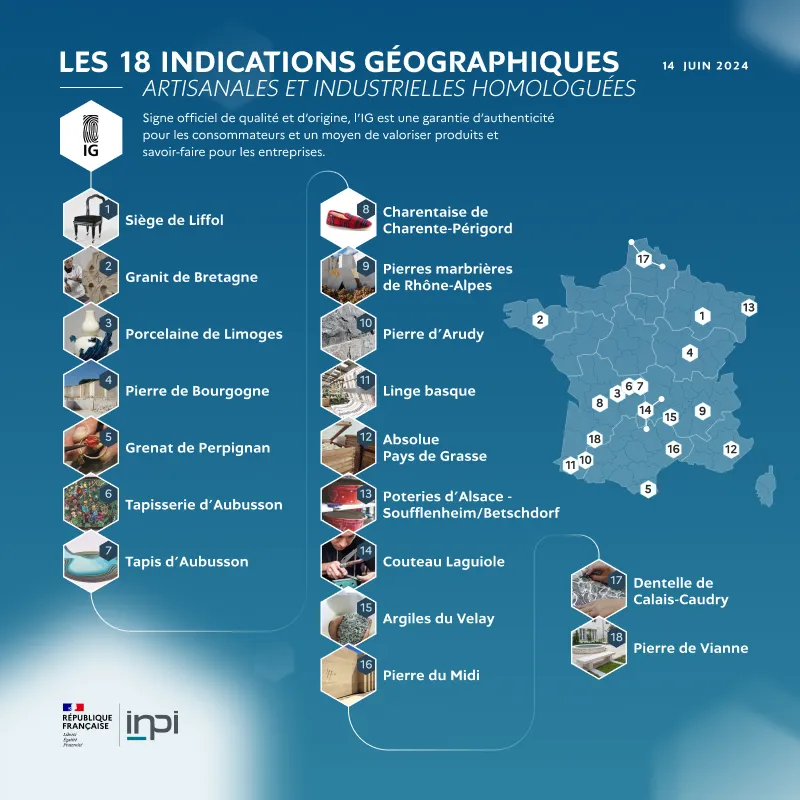 Cartographie des indications géographiques artisanales et industrielles au 14 juin 2024