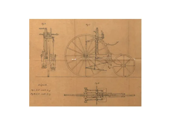 Brevet d'invention déposé le 19 aout 1868 par Charles Jules Pierre DESNOS-GARDISSAL pour « des perfectionnements apportés dans les appareils de locomotion dits vélocipèdes ». 